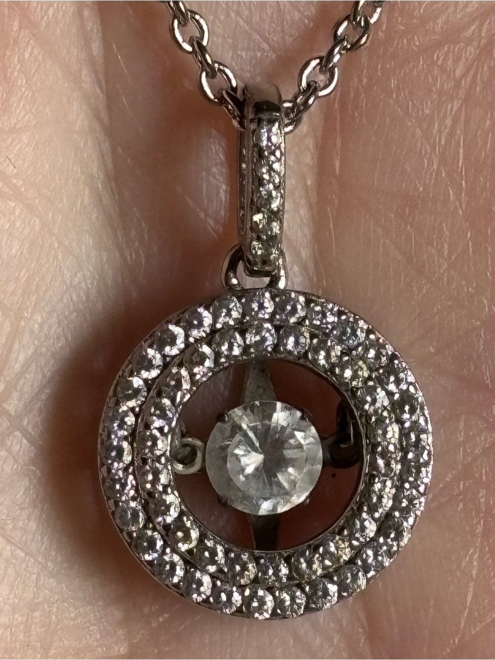 Sterling Silver Dancing Diamond Pendant Necklace